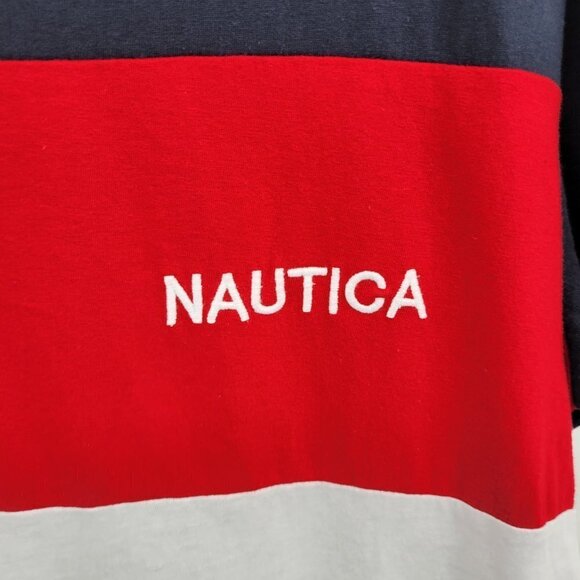 Nautica Men Blue White Color block Short Sleeve Crewneck Tee Shirt Top Size L - Picture 3 of 9